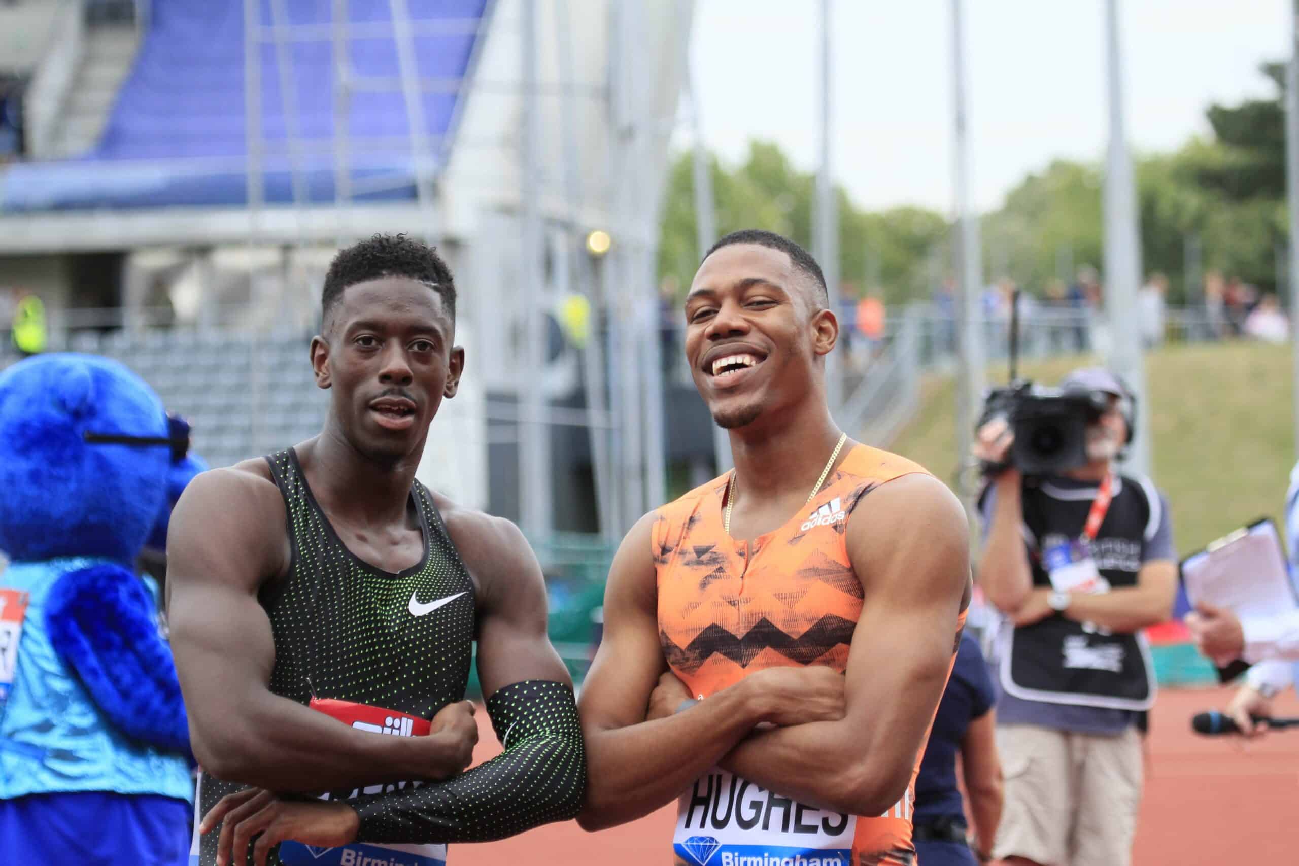 Reece Prescod and Zharnel Hughes at the 2018 Birmingham Diamond League. Photo: MV4R Photography.