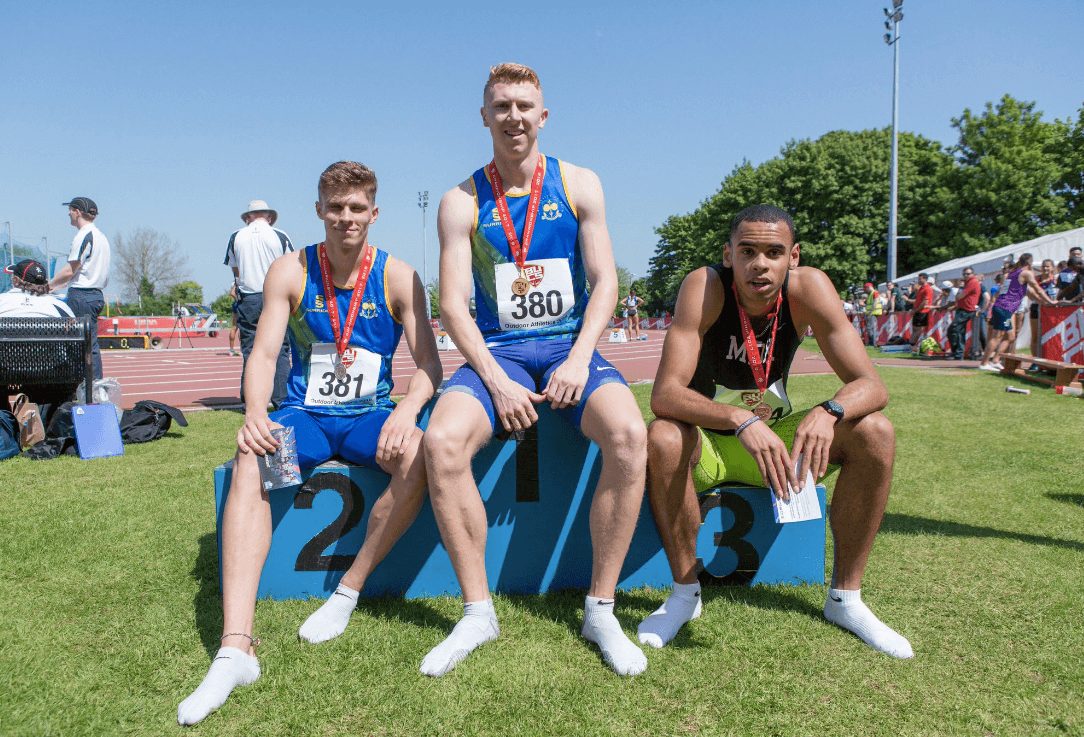 Cameron Chalmers, Ben Claridge and Sam Hazel pick up 400m medals at BUCS 2018. Photo: Jack Anderson