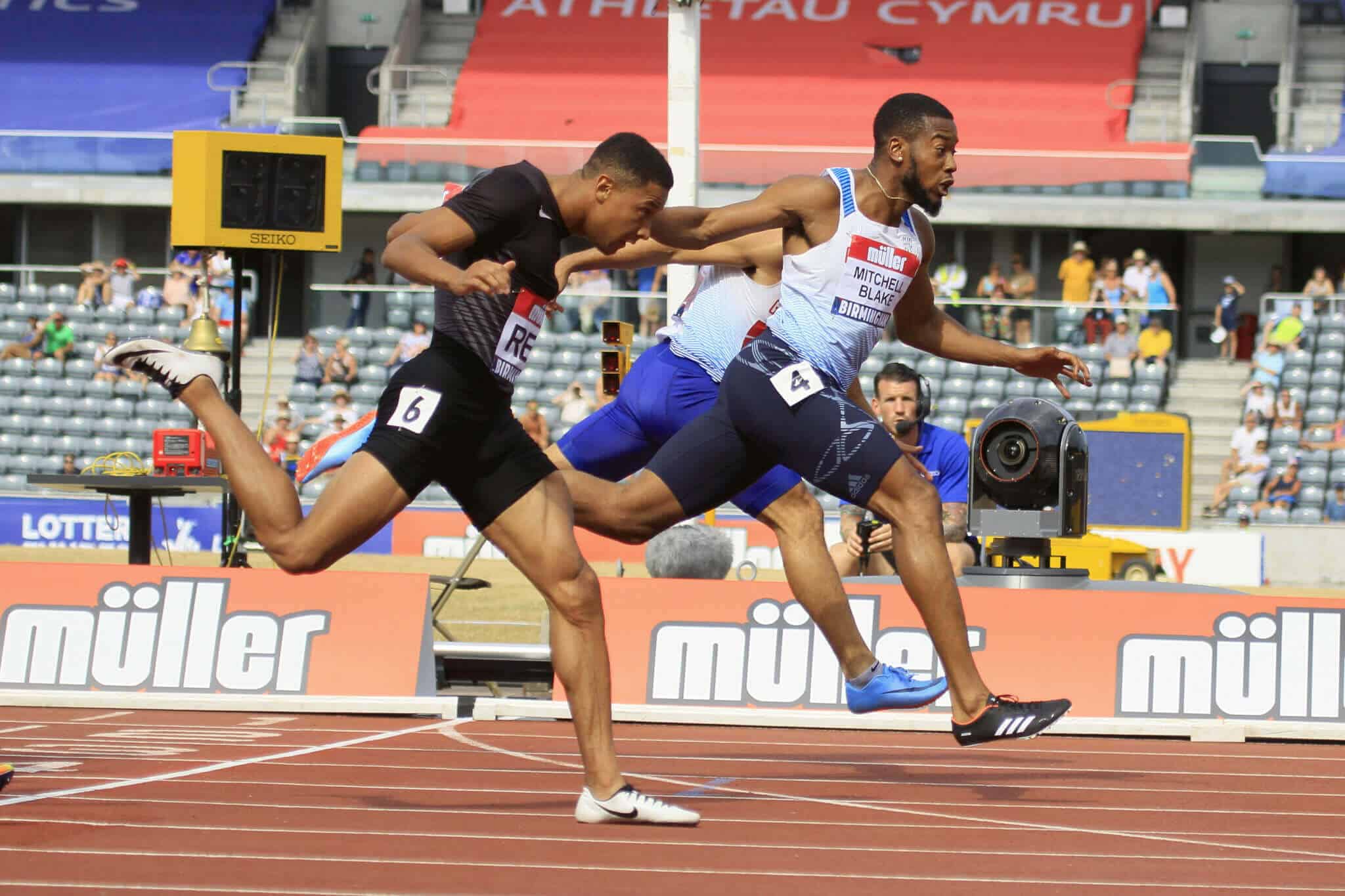 Nethaneel Michell-Blake winning the 2018 British Championships. Plus Adam Gemili and Leon Reid. Photo: MV4R Photography