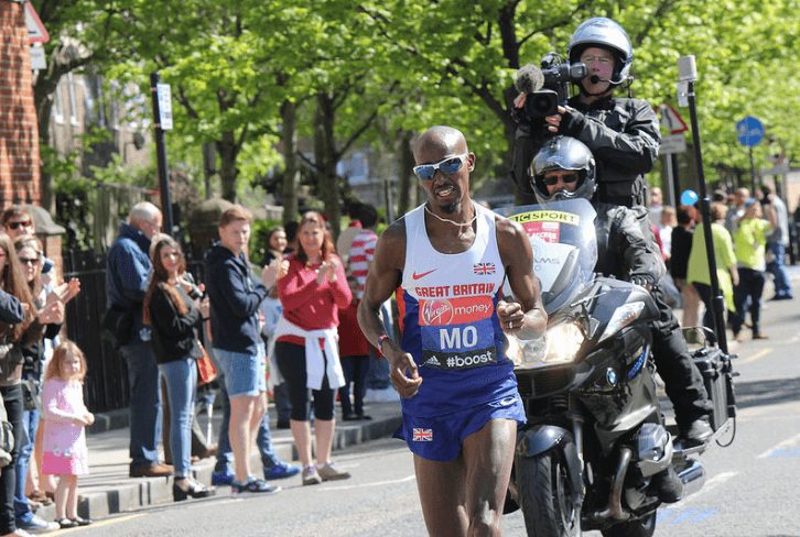 Mo Farah at the 2014 London Marathon. NH53 via Flickr